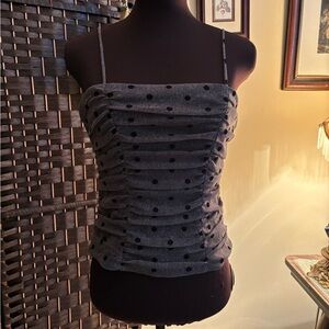 Joseph Ribkoff Ruched Black and Gray Polka Dot Camisole